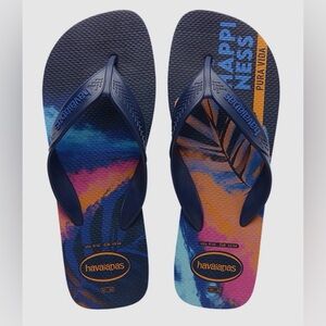 HAVAIANAS Men Surf Flip Flops Navy Orange Rubber Beach Sandals Size 8US